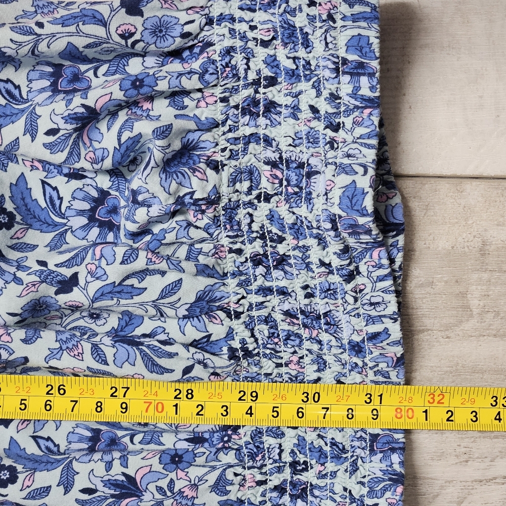 J. Jill Blue Floral Smocked Waist Rayon Midi Skirt Large Petite Easter Cottage - Picture 4 of 10